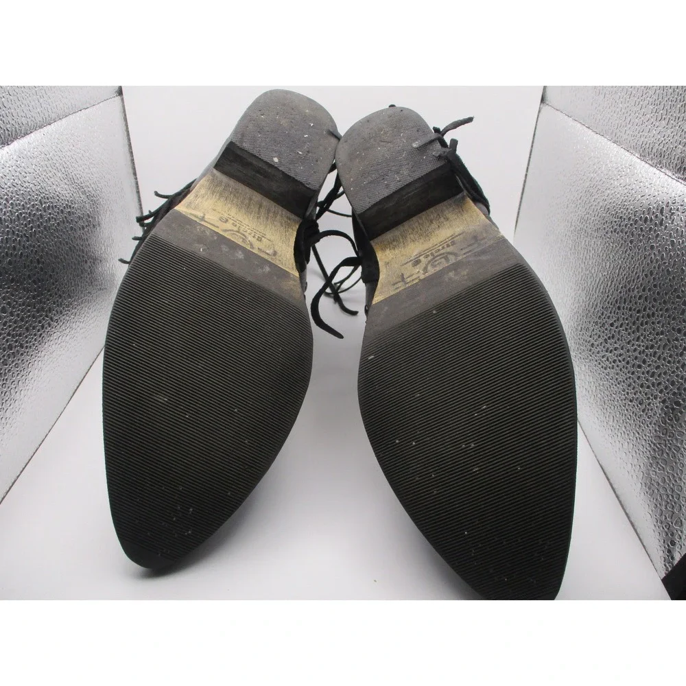 Black‎ Leather Star Studded Pointed Toe Ankle Boots Leopard Print Lining Womens